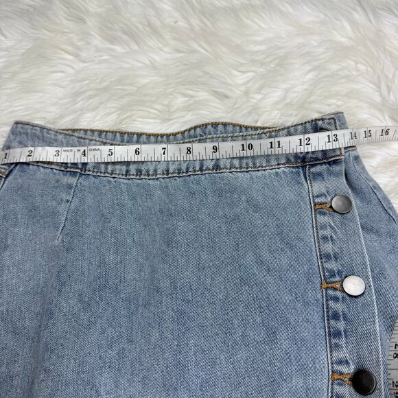 MABLE Light Denim Button Danica Front Slit Midi Jean Skirt Blue Size M - Picture 6 of 10
